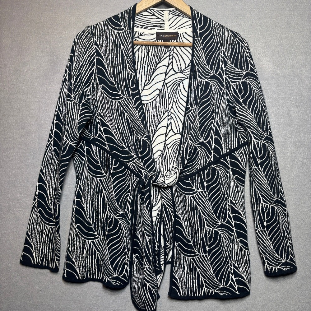 Dana‎ Buchman Cardigan Womens XS Tie Front Abstract Leaf Print
